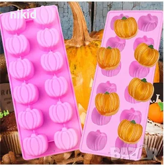 12 тикви тиква хелоуин Halloween силиконов молд форма бонбони фондан декор торта гипс украса шоколад, снимка 2 - Форми - 27459125