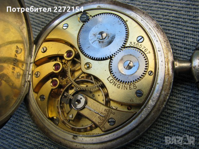 Сребърен джобен часовник Longines с ниело, снимка 4 - Антикварни и старинни предмети - 29646547