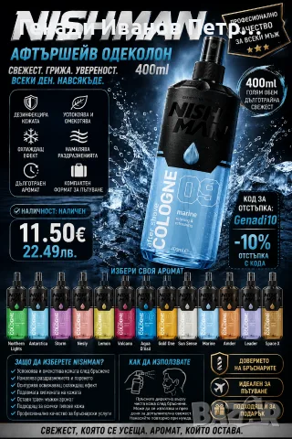 🔥 NISHMAN АФТЪРШЕЙВ ОДЕКОЛОН – 400 ML 🔥 💎 Професионална грижа след бръснене, снимка 2 - Мъжка козметика - 55728057