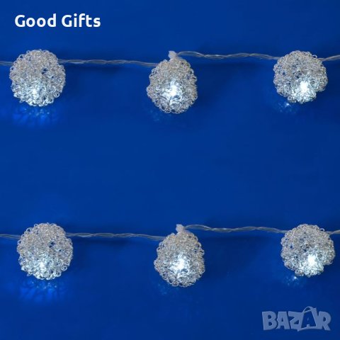 Коледни лампички Снежни топки, 1.20м Студено бяло