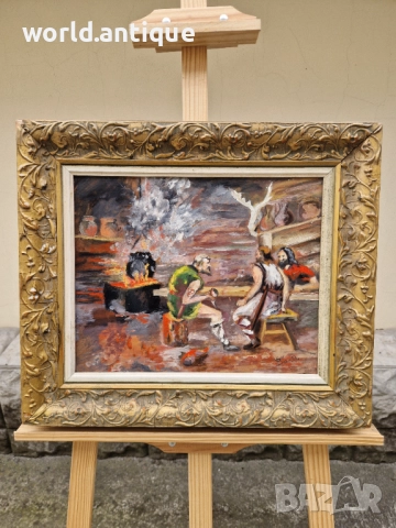 Уникална антикварна майсторска авторска картина масло върху платно , снимка 2 - Картини - 52270043