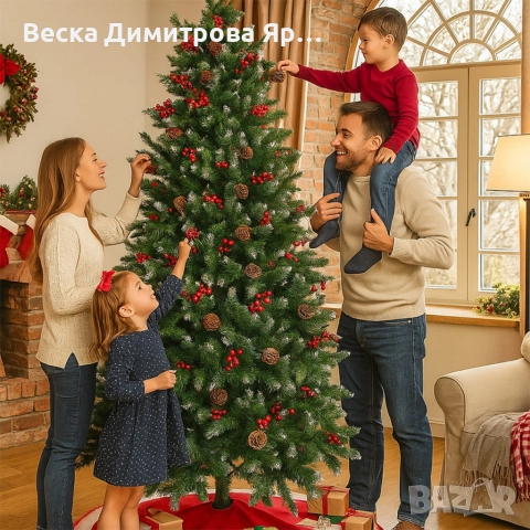 Изкуствена елха Luxury Diamond с червен глог и шишарки, снимка 3 - Декорация за дома - 52659009