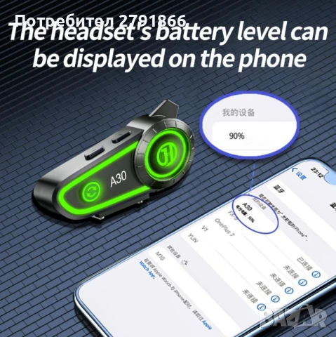 Bluetooth слушалки за каска A30 1200 mAh автоматичен отговор управление на музиката, 120 часа, снимка 8 - Bluetooth слушалки - 50749177