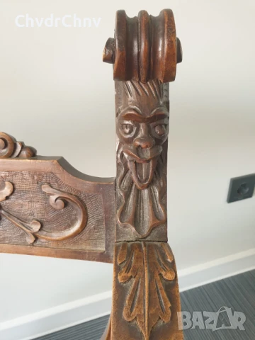 Много стар френски дървен стол-седло/орех/ръчна дърворезба/82см/19-ти век, снимка 9 - Антикварни и старинни предмети - 51301999