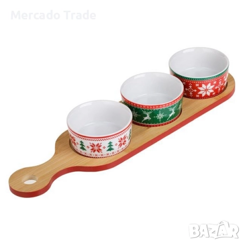 Коледни керамични купи Mercado Trade, Бамбукова основа във форма на елха