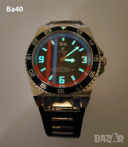 Швейцарски Cyma Ice Aquamare Star Professional Diver, 200m сапфир 43mm, снимка 6 - Мъжки - 51474433