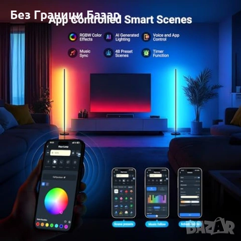 Нова ъглова NEEWER NF04 Смарт RGBW LED подова лампа 1000lm Alexa WiFi осветления дом, снимка 6 - Лед осветление - 54042671