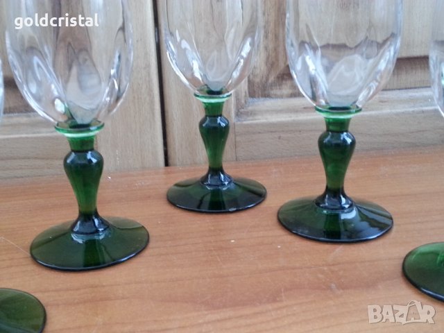 Френски стъклени чаши с зелено столче , снимка 3 - Антикварни и старинни предмети - 38505487