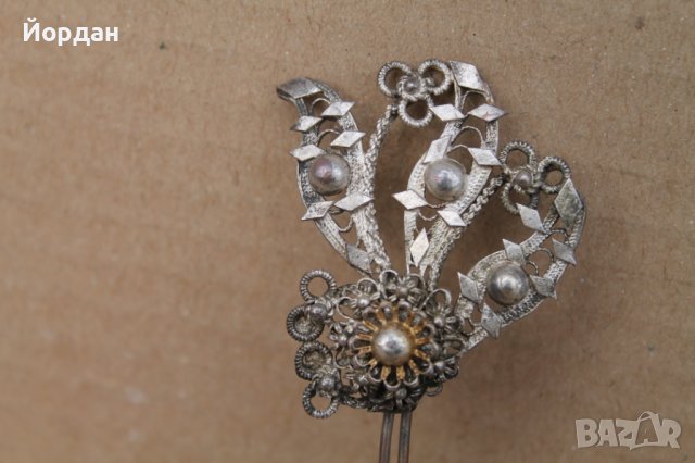 Възрожденска сребърна игла с позлата, снимка 5 - Антикварни и старинни предмети - 44403594