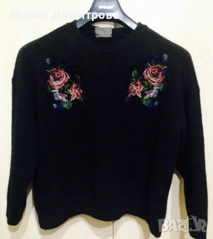 Пуловер с бродирани рози, снимка 2 - Блузи с дълъг ръкав и пуловери - 38856973