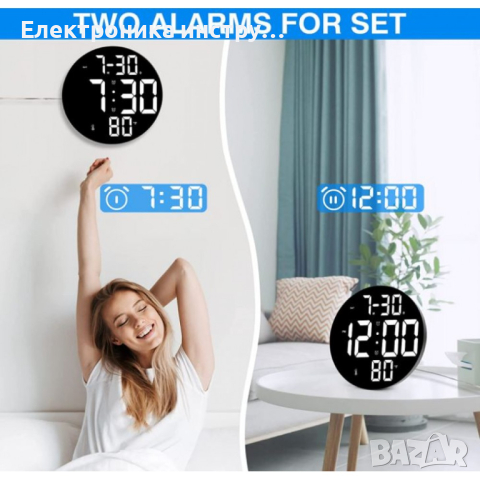 GH8010 9-инчов LED цифров часовник с голям екран с дистанционно управление, снимка 5 - Друга електроника - 44699296