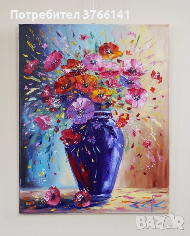 "Цветна заря" Картина 50х40см, Маслена живопис с шпакла, снимка 2 - Картини - 53945932