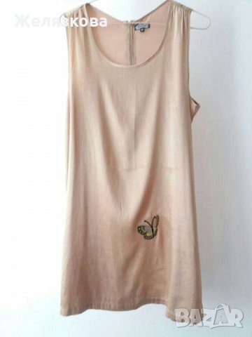 Лека сатенена рокличка туника топ сатен телесен цвят м размер, снимка 2 - Рокли - 29476204