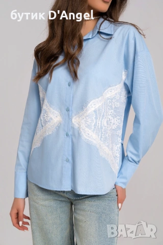 Синя дамска риза PIZZO BLU, снимка 4 - Ризи - 54036859