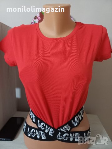Къса червена памучна блуза, снимка 1