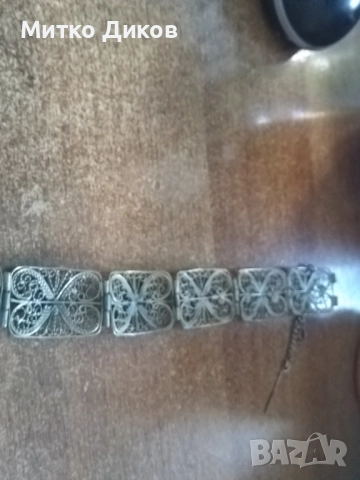 Сребърна гривна филигран -винтидж-23.51гр-195см и ширина 21мм, снимка 10 - Гривни - 51513827