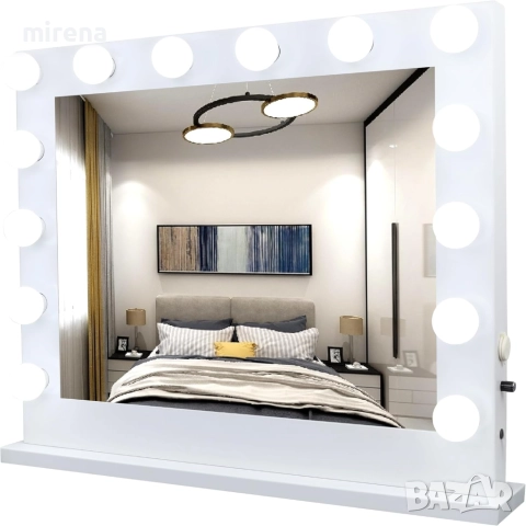 Огледало ЛЕД LED Hollywood с осветление 80x67 см, димируемо, за грим 6, снимка 4 - Огледала - 51547031