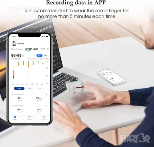 Пулсов оксиметър Wellue Монитор за насищане на кислород FS20F Bluetooth, снимка 4 - Маши за коса - 49157199
