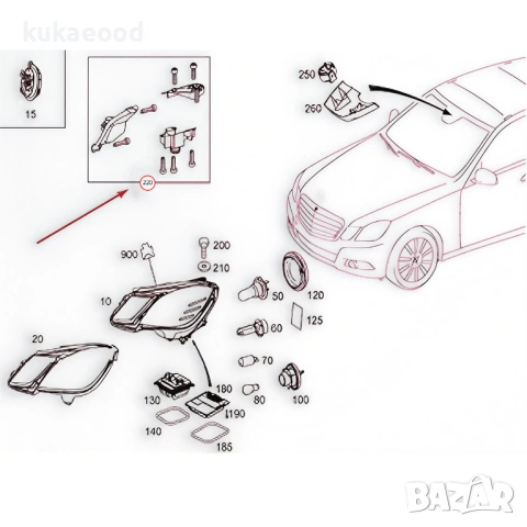 Комплект щипки за захващане на фар Mercedes E-Class W212 Pre-Face, снимка 4 - Части - 54191730