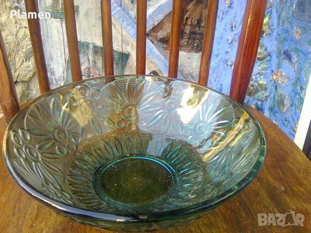 Голяма стъклена българска купа за плодове, снимка 1