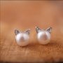 Нови котешки обеци перли с ушички, снимка 1