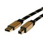 Кабел USB-A към USB-B 2.0 Roline 11.02.8802 Gold, 1.8m USB Type A to USB B M/M, Оплетка