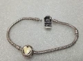 Оригинална Сребърна Гривна PANDORA с Талисман "Сърце от злато"-12.29 грама, снимка 5