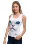 Нов дамски бял потник с 3D принт Котка със сини очи, Х-гръб, прав гръб, снимка 6