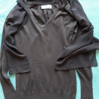 Меко плетиво с вграден фин шал от същия цвят-лилав издържан тъмен цвят, дълъг ръкав, ефектен модел, снимка 1 - Блузи с дълъг ръкав и пуловери - 37417986