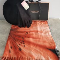 Комплект от кашмирен шал, вълнена барета, топли ръкавици и луксозна кутия, снимка 6 - Шалове - 38116124