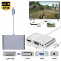 Lightning към HDMI VGA AV адаптер,  3 в 1 алуминиев, HDMI VGA AV адаптер за iPhone към телевизор , снимка 4 - Аксесоари за Apple - 40243187