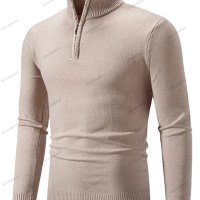 Мъжки ежедневен едноцветен пуловер с половин цип и стояща яка, 10цвята - 023, снимка 13 - Пуловери - 42784816