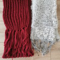 Топли пухени шалове за зимата!! 2 броя бяло и червено! , снимка 4 - Шалове - 38566448
