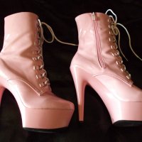 Секси розови ботушки за танци 17см ток, снимка 4 - Дамски ботуши - 29928918