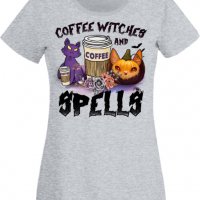 Дамска тениска Coffee Witches And Spells,Halloween,Хелоуин,Празник,Забавление,Изненада,Обичаи,, снимка 5 - Тениски - 38144683
