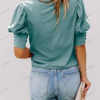 Едноцветна дамска блуза с буф ръкав, 6цвята - 023, снимка 18 - Блузи с дълъг ръкав и пуловери - 42126955