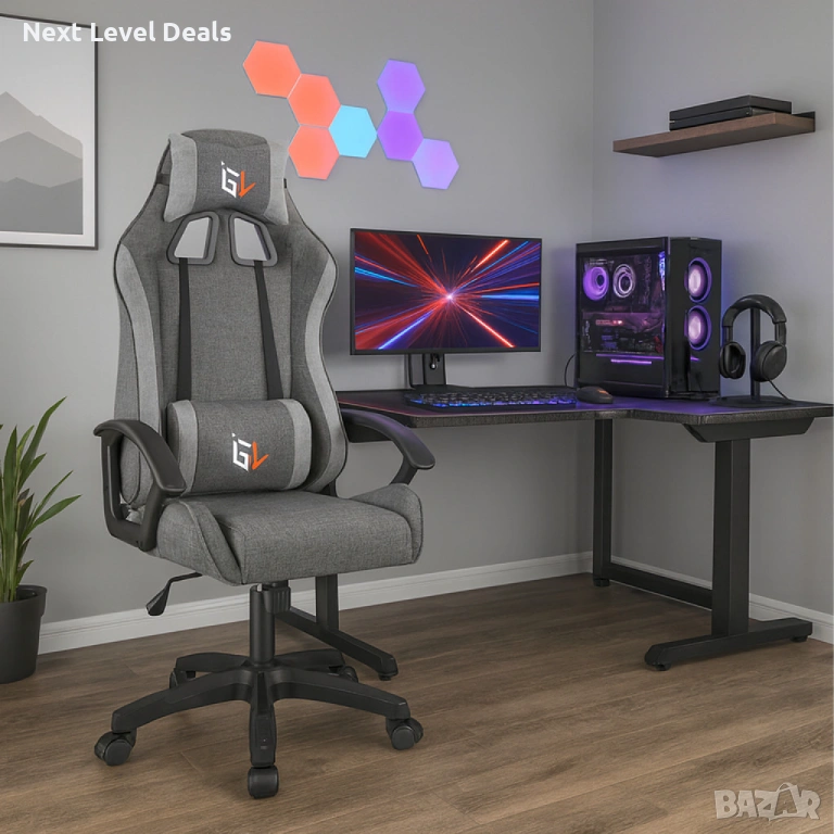 Ергономичен геймърски офис стол с лумбална и шийна опора – комфорт без умора, снимка 1