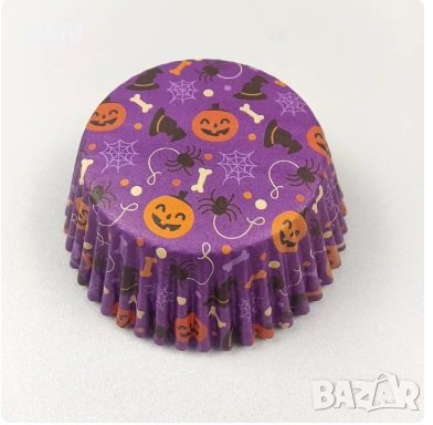 50 бр хартиени капсули лилави Паяк тиква Хелоуин Halloween кошнички за кексчета мъфини парти, снимка 1
