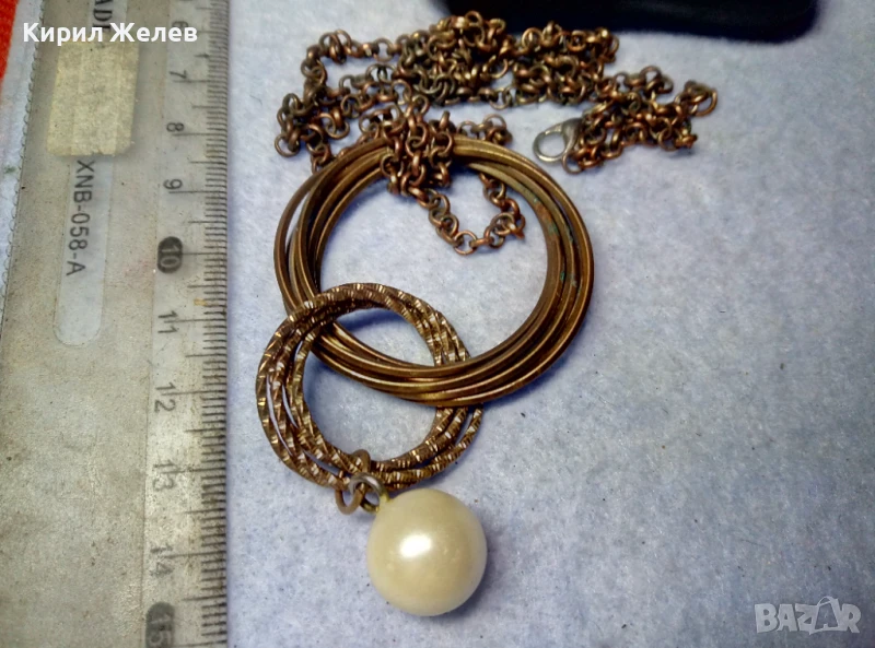 СТИЛНА БРОНЗИРАНА ПЕРЛЕН ТИП ВИНТИДЖ АРТ ОГЪРЛИЦА КОЛИЕ 49818, снимка 1