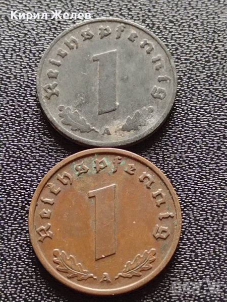 Две монети 1 райхспфенинг 1940г. Трети райх с СХВАСТИКА редки за КОЛЕКЦИЯ 3682, снимка 1