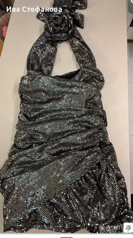 5Д 5D цвете роза Парти официална клубна коктейлна  рокля с блясък сива , снимка 1