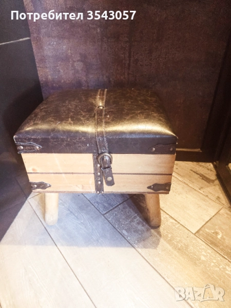 Табуретка от дърво и кожа 4бр, снимка 1