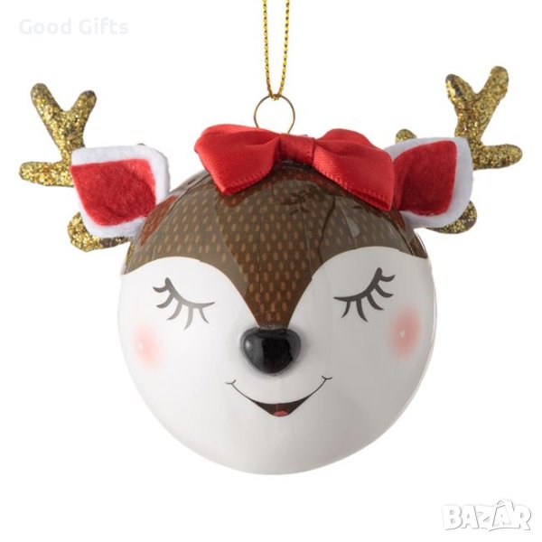 3 броя Комплект коледни топки, Коледен елен с панделка, 7.5см, снимка 1