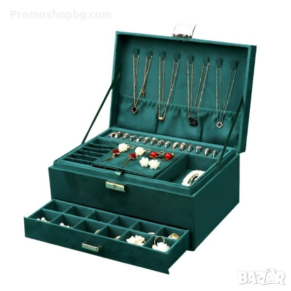 Кутия за бижута в ЗЕЛЕНО или ЧЕРНО - размери 11 x 24,5 x 18 см, снимка 1