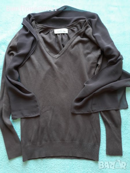 Меко плетиво с вграден фин шал от същия цвят-лилав издържан тъмен цвят, дълъг ръкав, ефектен модел, снимка 1