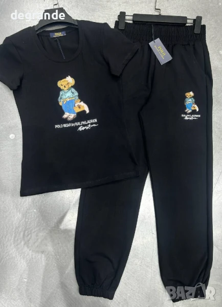 Черен дамски памучен комплект Polo Bear . Бродирано лого.Налични размери S L XXL, снимка 1