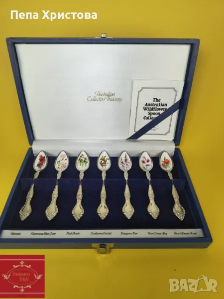 Комплект емайлирани посребрени чаени лъжички, снимка 1