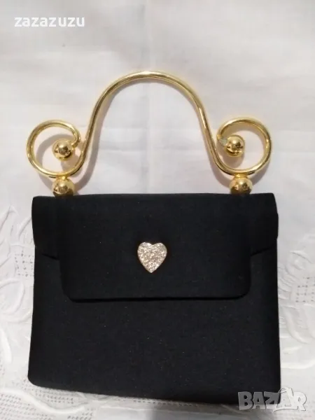 Малка черна чантичка със златна дръжка, снимка 1
