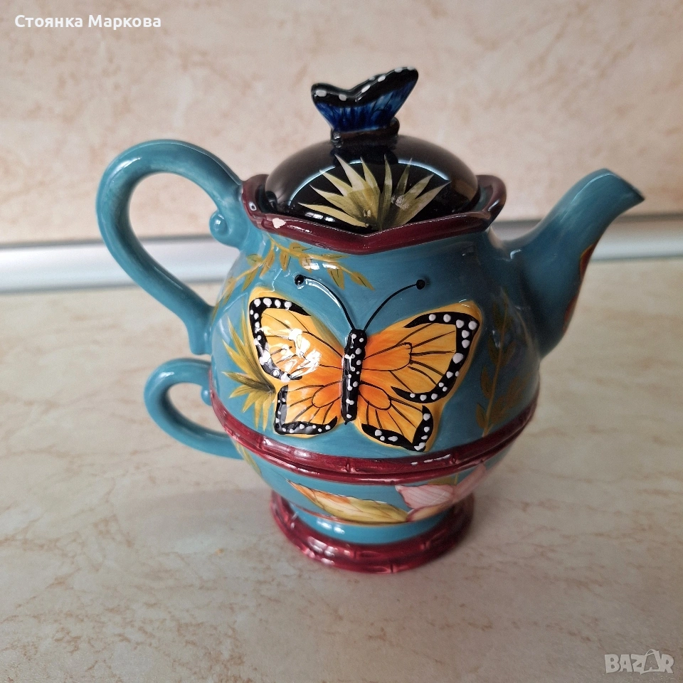 Красив керамичен комплект за чай, снимка 1