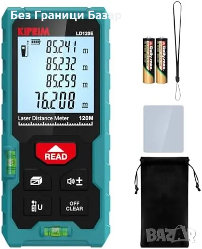 Нов Професионален Лазерен Мерител Kiprim 120 м, LCD, Нивелир Мултифункции, снимка 1